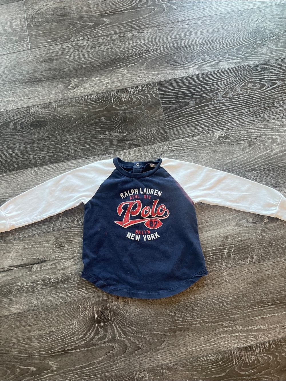 Ralph Lauren Navy Body with White Raglan Sleeves Graphic Long-Sleeve Tee